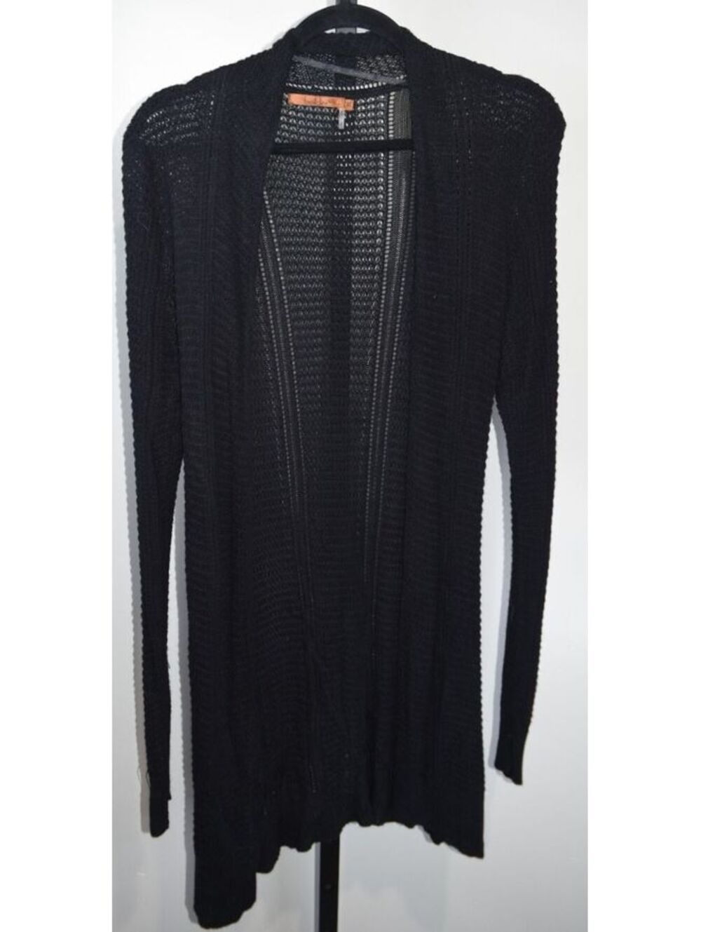 Belldini Black Open Front Crochet Knit Longline Cardigan Womens XL Sweater